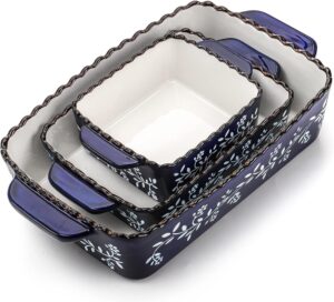 AVLA 3 Pack Ceramic Bakeware Set, Porcelain Rectangular Baking Dish Lasagna Pans for Cooking
